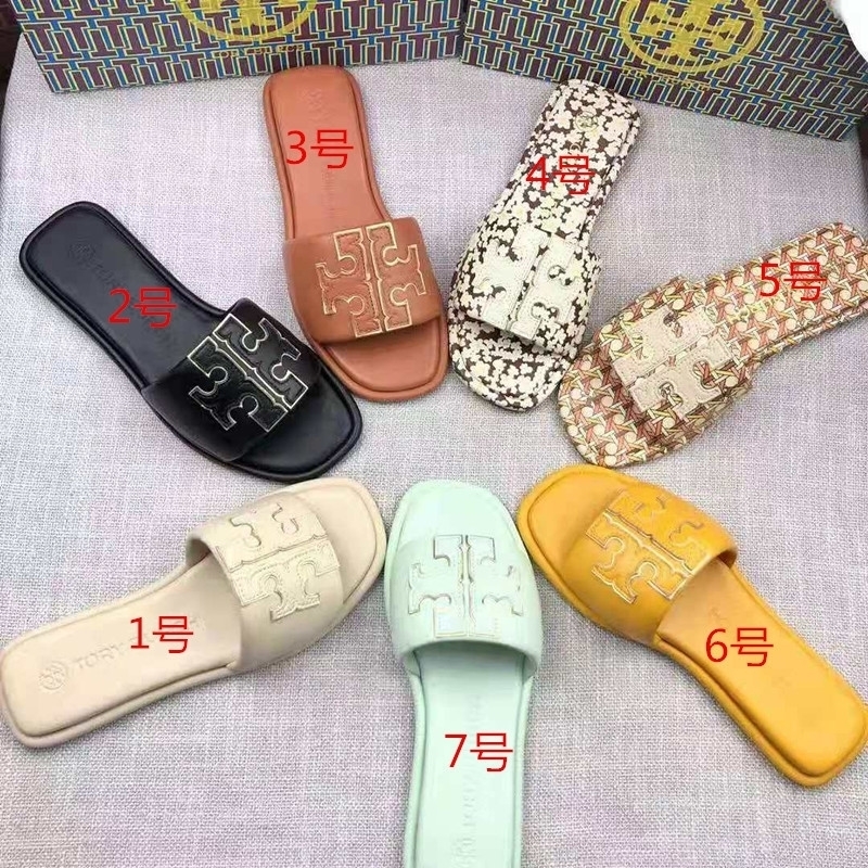 

designer Slippers torysburchs Fashion Sandals 2022 Summer Outer Women's Cool Versatile Leather Net Red Flat Bottom One-line, No. 1 color