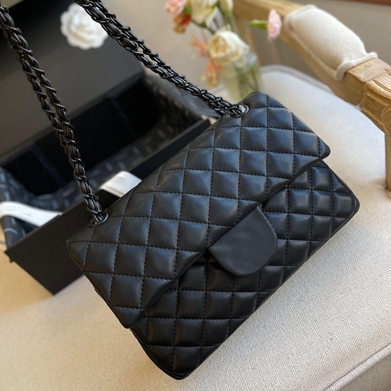 

Retro All Black Women Fashion Designer Bag Dark Wind Diamond Plaid Quilted Leather Sheepskin Pattern Chain Classic Flap Shoulder Bag Trend Fanny Pack Wallet Purse, Black ppray