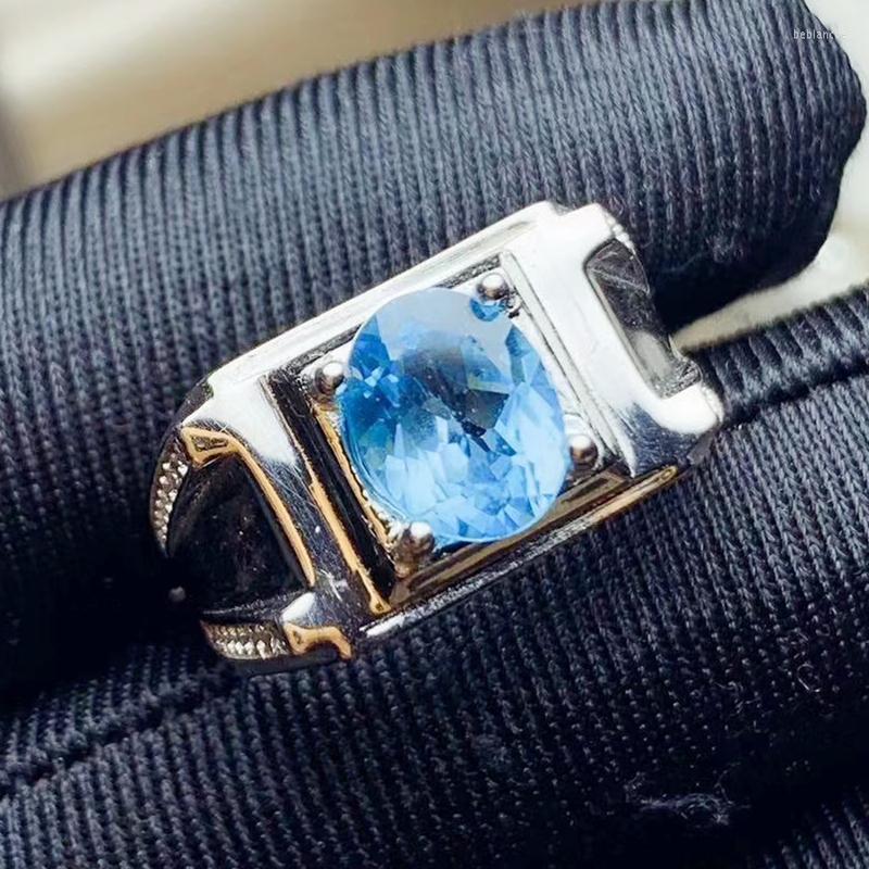 

Cluster Rings Per Jewelry Men Ring Natural Real Blue Topaz 7 9mm 2.5ct Gemstone 925 Sterling Silver T203175