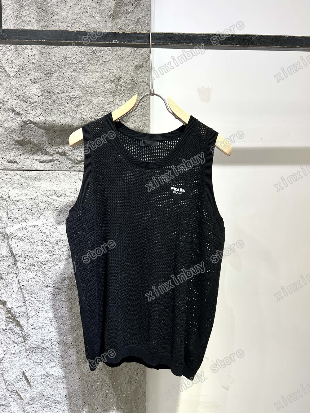 

xinxinbuy Men designer Tees Knitted vest Paris Letter embroidery women black white khaki green XS-L, Multi