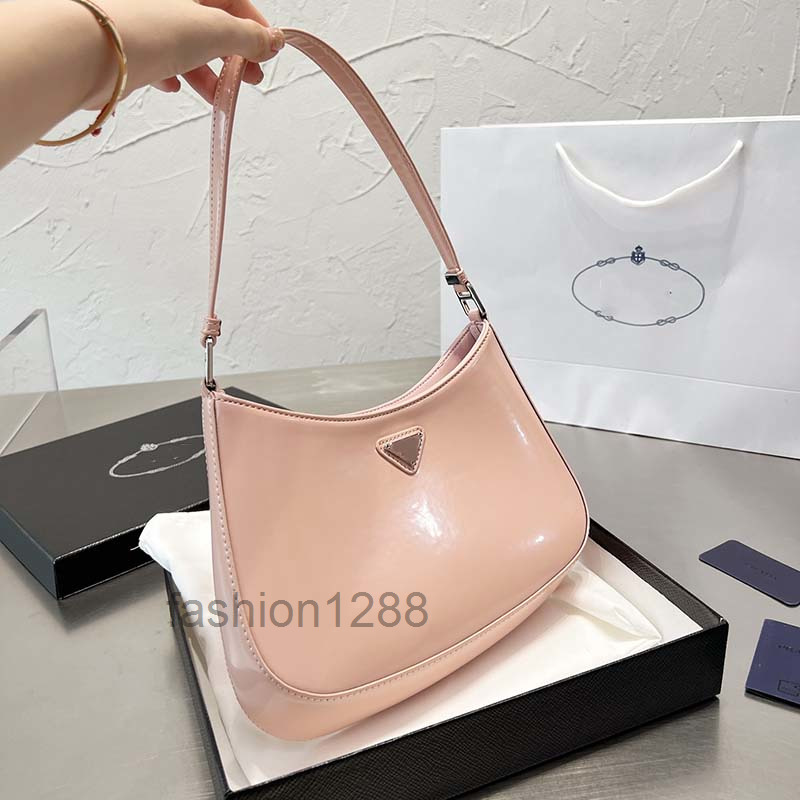 

Cle Shoulder Bags Axillary Bag 12 Colors Hobo Patent Leather Women Handbag Purse Crescent Bag High Quality Genuine Leathers Triangle Silver