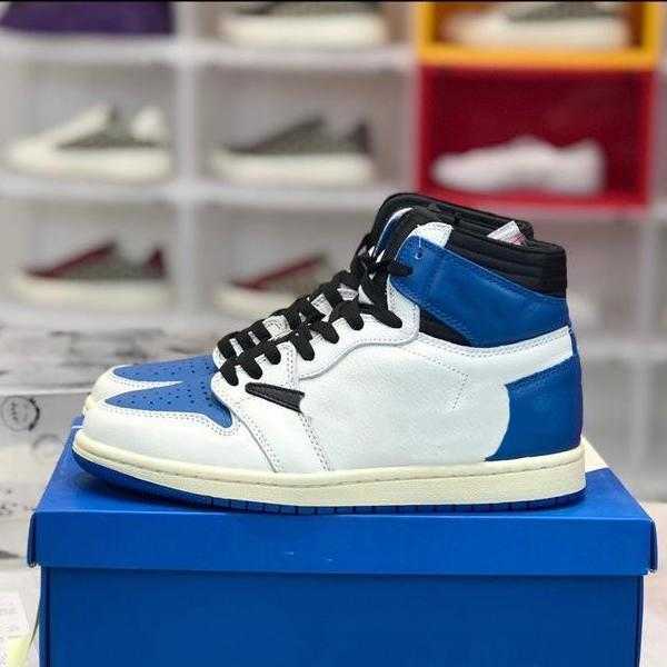 

Jumpman 1 1s High Low OG Blue Sneaker Mens Womens Basketball Shoes Military Fragment Lighting Hook Trainers Smile Face White Toe Cheap 1Top
