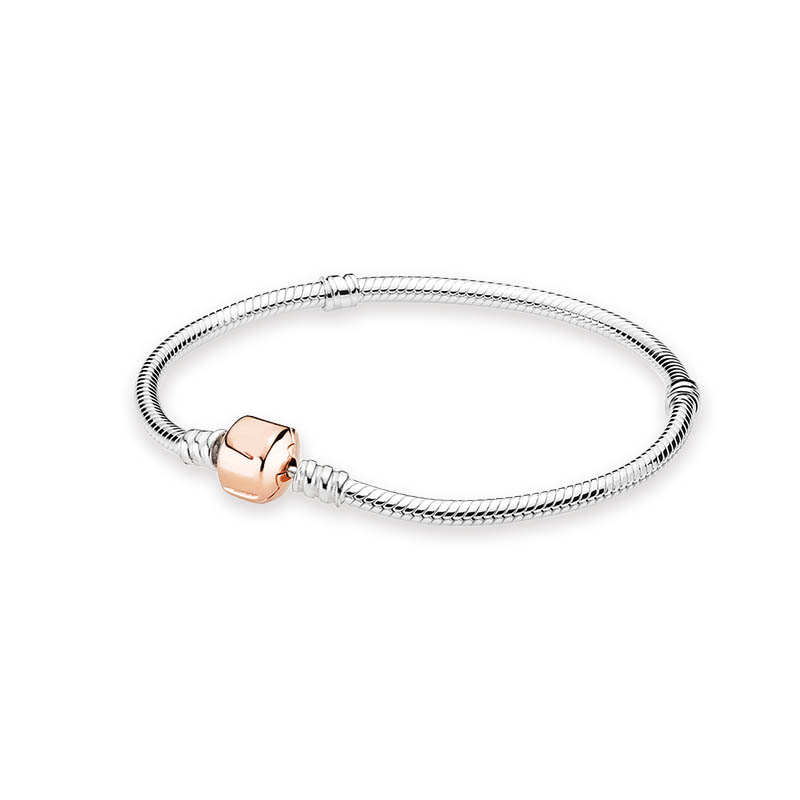 

Classic Rose Gold Clasp Sterling Silver Charm Bracelet Women Men Fashion Party Jewelry Original Box For pandora snake Chain Charms Bracelets Set