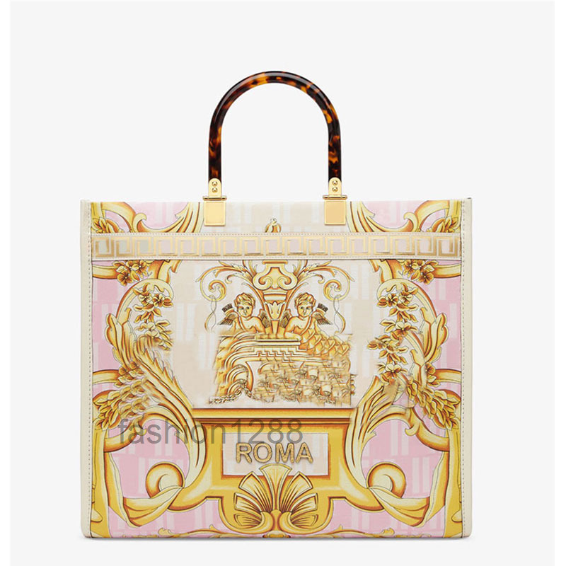 

Sunshine Handbag Crossbody Bags Cowhide Leather Hawksbill Handle Baroque Print Removable Shoulder Strap Fashion Letters Women Tote Shopping, 35x17x31cm