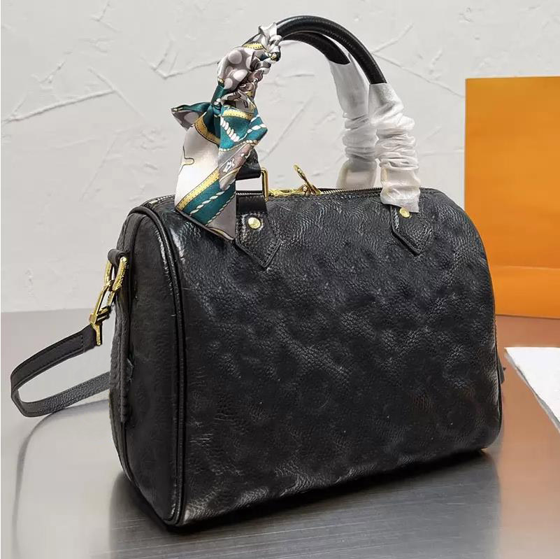 

Pillow Shoulder Bag Speedy 25 Handbag Trave Totes Crossbody Bags Grain Real Leather Embossed Letter Adjustable Strap Lady Tote Women, 25cm