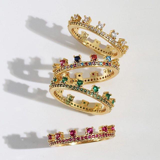 

Cluster Rings #5 6 7 8 Gold Filled Hollow Sparking Bling Zirconia Geometric Crown Shape Women Wedding Gift Fashion Bridal Ring Jewelry 1
