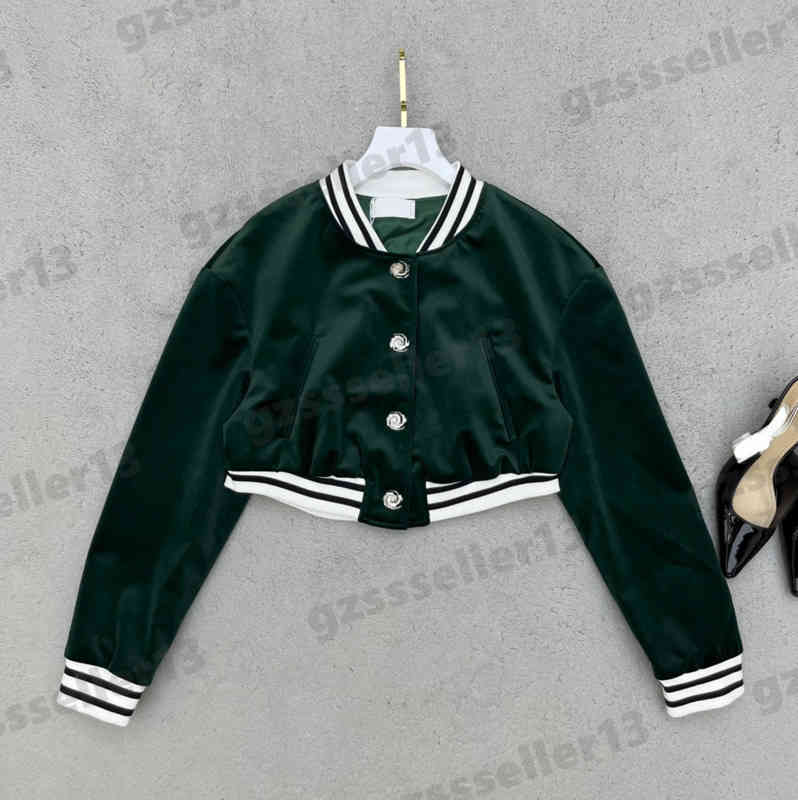 

Womens Jacket Green Gold Velvet Jacket Fashion Brand Multicolor Striped Webbing Crew Neck Long Sleeves Jackets Designer Women Clothing 0912, Extra shipping