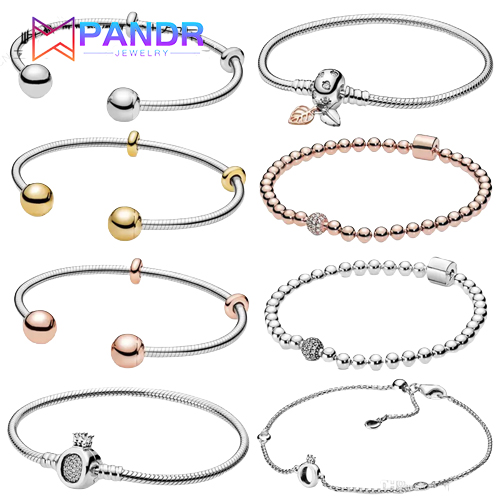 

2022 New Popular s925 Sterling Silver Shining Leaf Hoop Rose Crown Wishbone Heart Crown Lady Pandora Charm Bracelet Jewelry