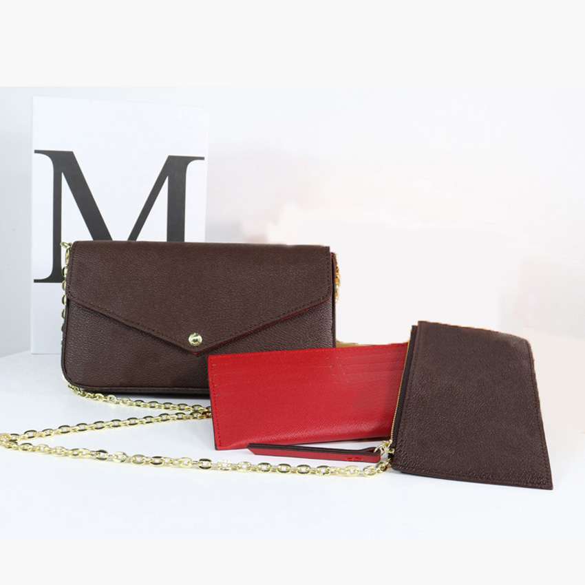 

Set of Three Women's Chain Bag Wallet Messenger Bag Leather Handbag Shoulder High Quality Flower Wallet Bag, #6