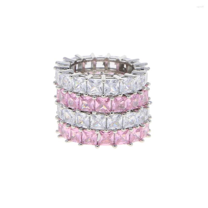 

Cluster Rings 2022 Hip Hop Bling White Pink Baguette CZ Eternity Band Jewelry For Women Full Cubic Zirconia Paved Stacking Finger