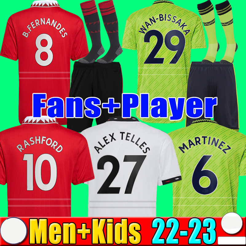 

22 23 SANCHO soccer jerseys PLAYER #7 Fans Player version BRUNO MANs FERNANDES LINGARD POGBA RASHFORD football shirts 2022 2023 men kids with socks kit sets, P14 22 23 away kids