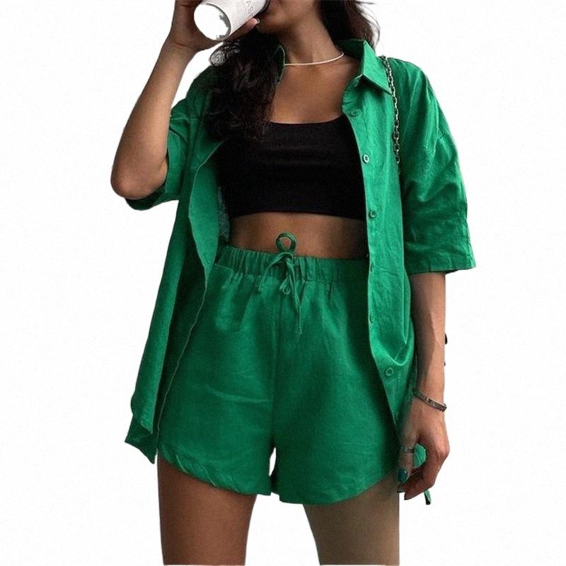 Women's Tracksuits women's Tracksuits Casual Lounge Wear Summer Green Tracksuit Women Shorts Set Short Sleeve Shirt Tops And Loose Mini-image-800018627