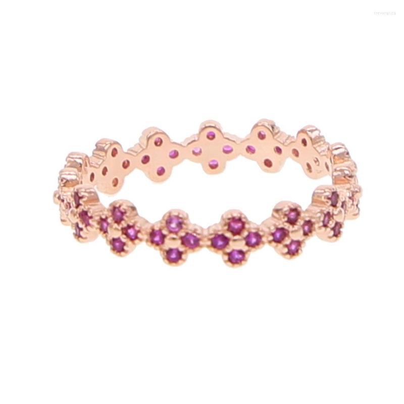 

Wedding Rings Promotion Delicate Dainty Pink Cz Link Flower Ring For Women Fashion Rose Gold Midi Finger In Size 6 7 Jewelry