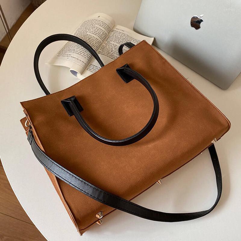 

Evening Bags Nubuck PU Leather Women Designer Handbags Large Capacity Square Tote Bag Vintage Lady Shoulder Crossbody Messenger Shopping, Auburn
