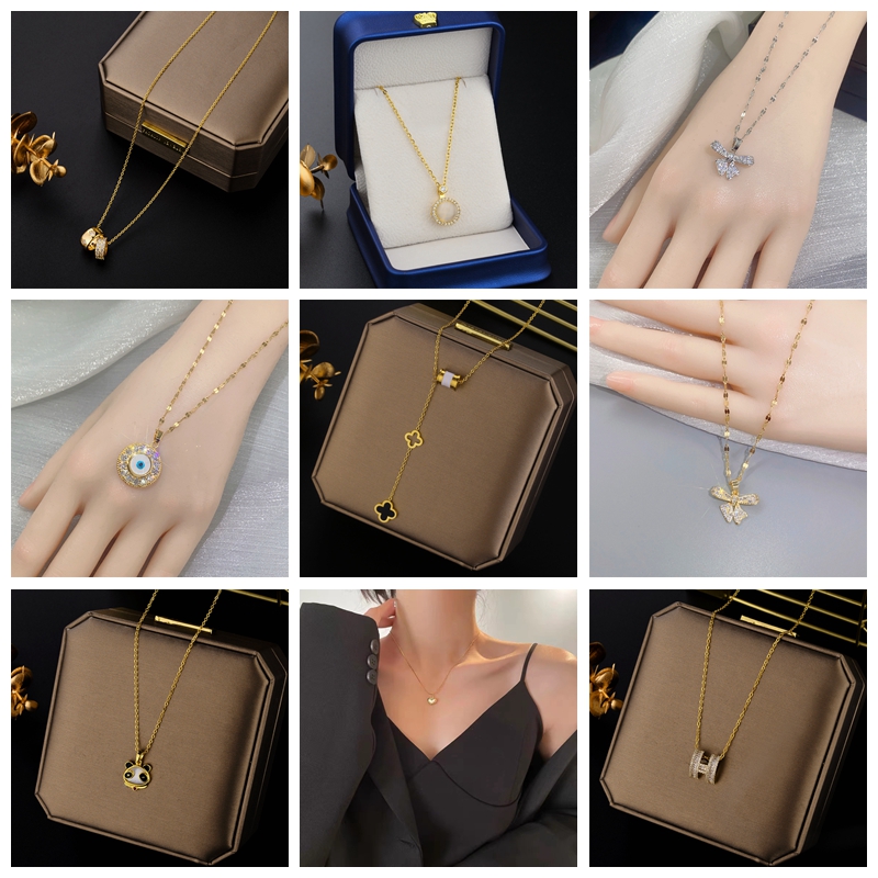 Classic Design Clover Pendant Necklace Gold Plated Stainless Steel Jewelry for Women Gift-image-800430101
