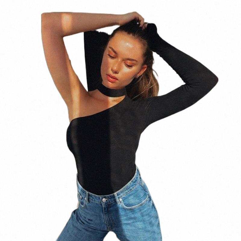 Women's Jumpsuits & Rompers club Women Jumpsuits Sexy One Shoulder Turtleneck Long Sleeve Spandex Bodysuits Solid Skinny Party Women's-image-800025360