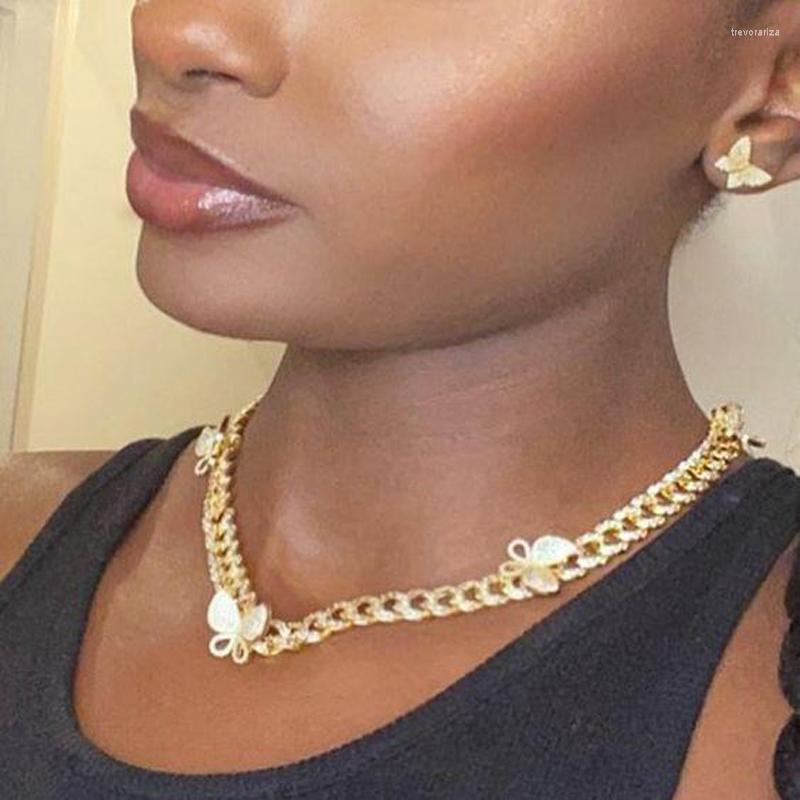 

Chains Arrived Iced Out Bling 5A Cubic Zirconia Butterfly Charm Choker Necklace Miami Cuban Link Chain Women Fashion Jewelry Gifts