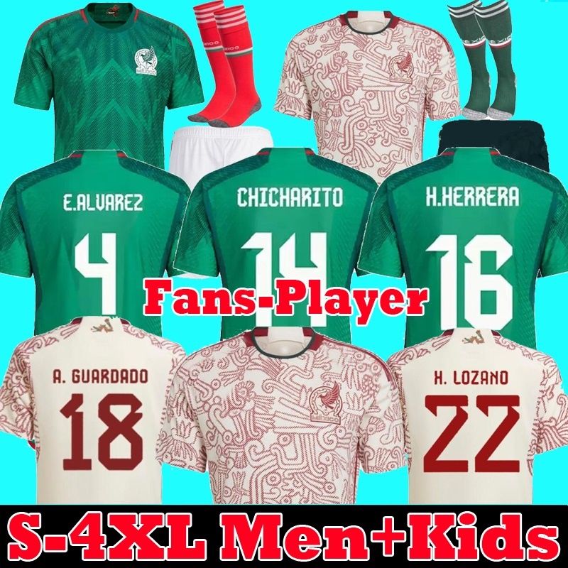 

S-4XL 2022 Mexico soccer jersey fans player version H. LOSANO CHICHARITO G DOS SANTOS 22 23 football shirt men and kids sets MEXICAN uniform, Home full kit