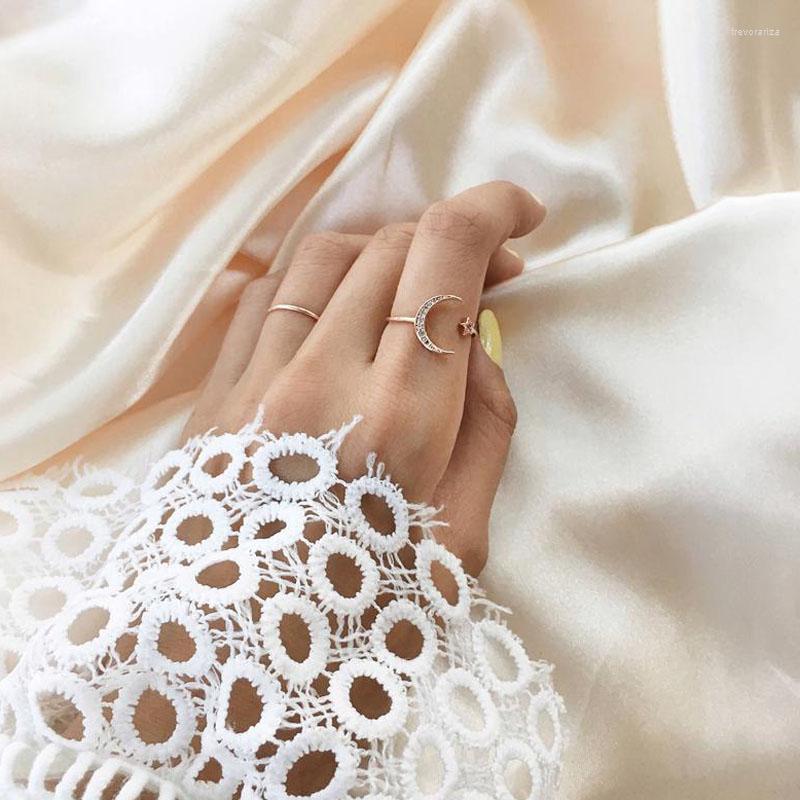 

Cluster Rings 2022 Real 925 Sterling Silver Style Open Adjust Luxury CZ Zircon Moon Star Simple Fashion Jewelry For Women Party Gift