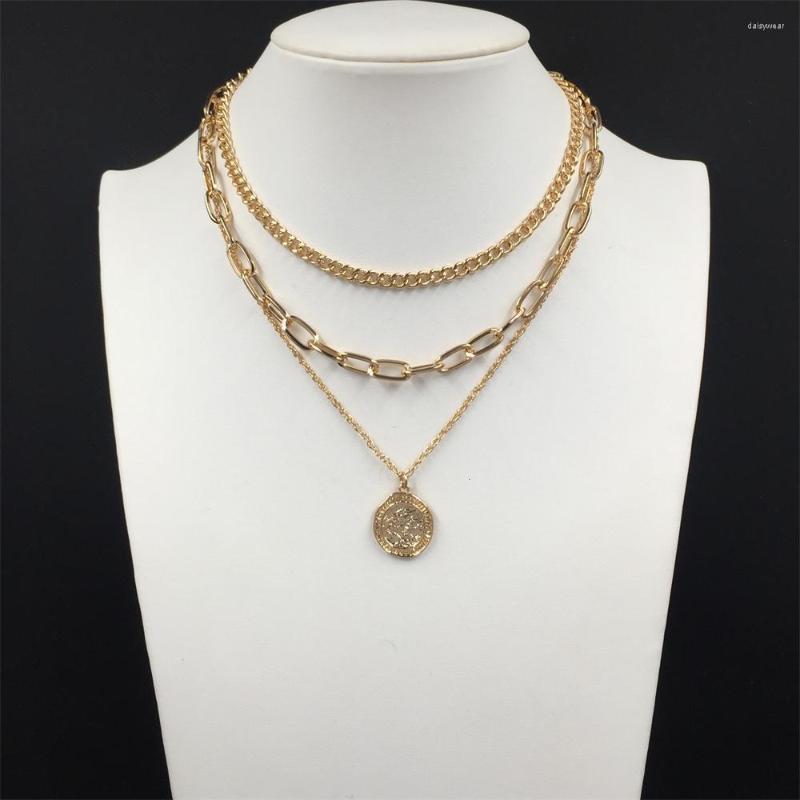 

Pendant Necklaces Trendy Gold Color Plating Ship Engraved Coin Layered Necklace For Women Girl Elegant Casual Boho Chunky Delicate Jewelry