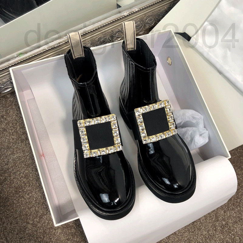 Boots designer RV square buckle Rhinestone small leather shoes women's 2022 new British spring thick soled leisure fashion leffer BA0I