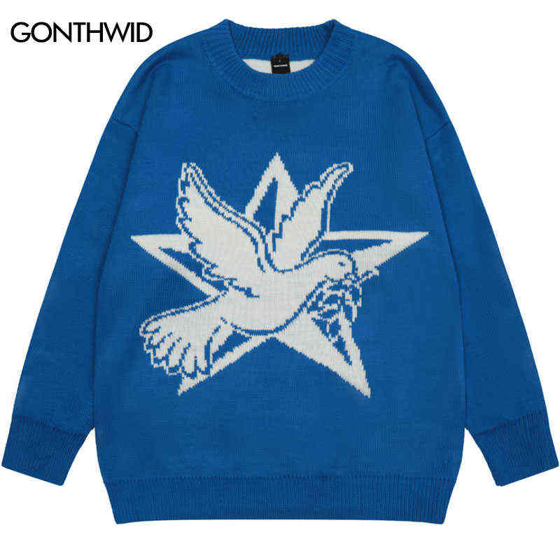 

Men's Sweaters Men Sweaters Y2K Streetwear Vintage Retro Knitted Star Pigeon Jumpers Sweater Autumn Fashion Harajuku Casual Pullover Couples T220906, Black