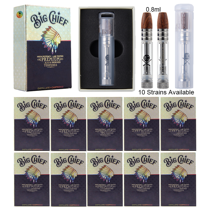 

Newest Premium Wood Tip Big Chief Atomizers Vape Cartridges Packaging 0.8ml Empty Carts Thick Oil Ceramic Coil Vaporizers 510 Thread E Cigarettes