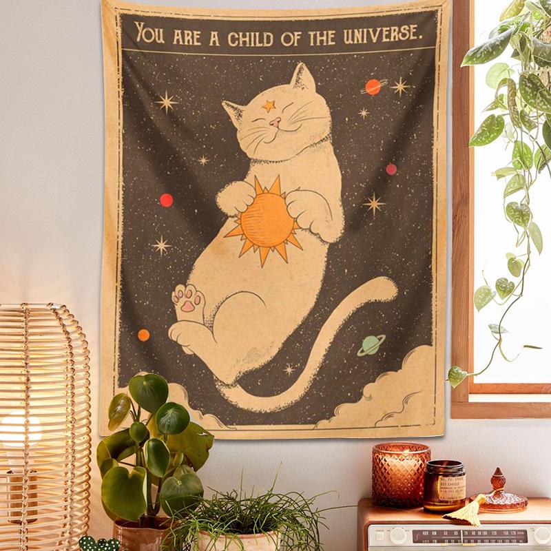 

Tapestries Sun Moon Tarot Cat Tapestry Wall Hanging Witchcraft You Are A Child Of The Universe Bohemia Home Decor Hippie Bedroom