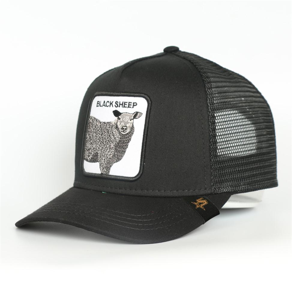 

Bones De Beisebol Custom 5 Panel Blue Cotton Black Sheep Animal Logo Patch Mesh Trucker Hat Cap179U