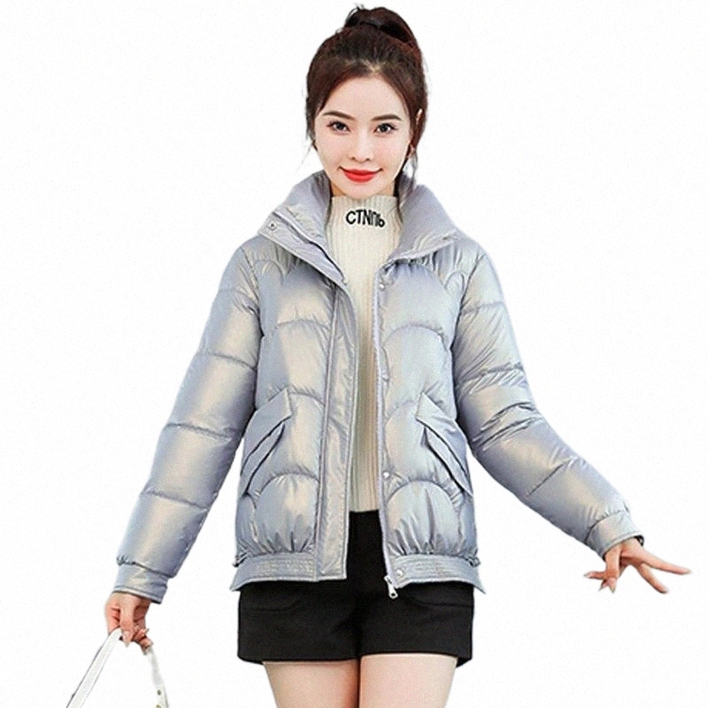 Women's Down & Parkas women's Down & Parkas Turn Collar Winter Shiny Short Solid Casual Thicken Cotton Padded Coat Female Glossy Quilte-image-800014412