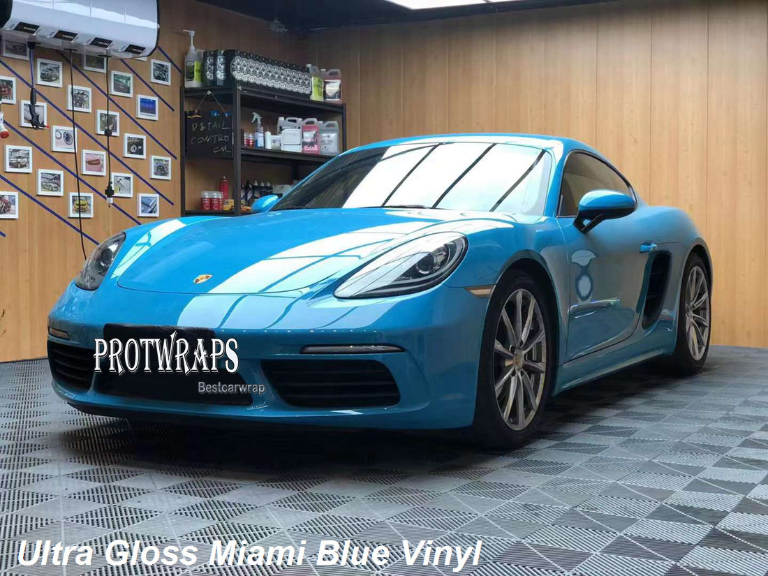 Premium ultra gloss miami bleu en vinyle en vinyle autocollant enveloppe de voiture brillante entièrement le film de revêtement avec une libérati