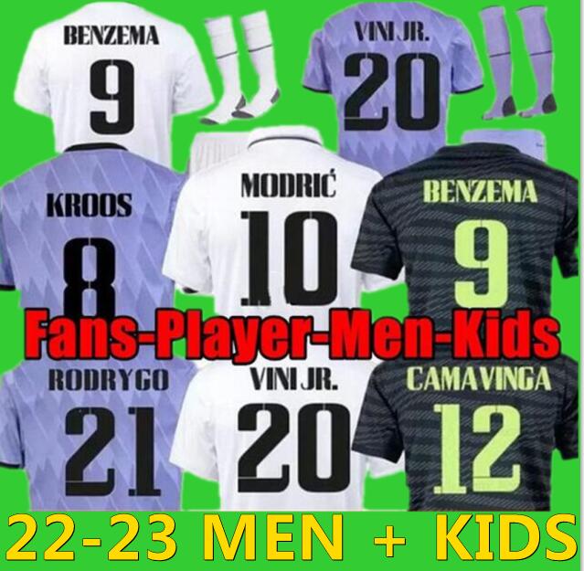 

BENZEMA jerseys 22 23 soccer reAL mADRIds finals champions 14 football shirt Player Version CAMAVINGA TCHOUAMENI MODRIC RODRGO camiseta kids kit 2022 2023 uniforms, 22 23 kids size