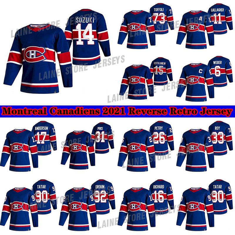 

Montreal Canadiens Jersey 2020-21 Reverse Retro 14 Nick Suzuki 73 Tyler Toffoli 27 Romanov 11 Brendan Gallagher 15 Kotkaniemi Hockey Jerseys, Blue