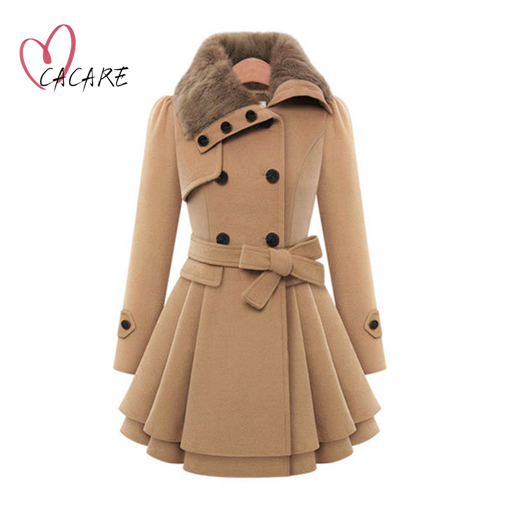 

Korean Fashion Wool Blended Trench Coats Fall Winter Clothes Women with Faux Fur Collar Double Breasted Elegant Oversized Camel Long Coat F0069 -5XL, Black