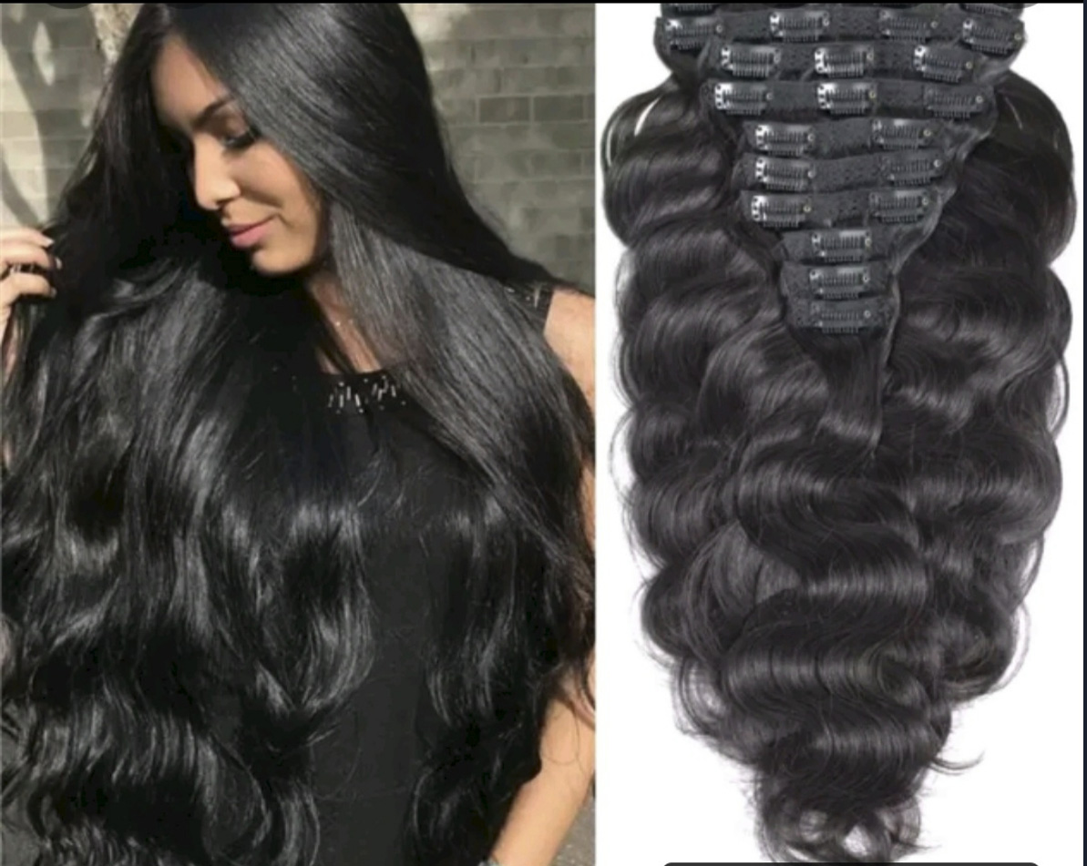 

10A Remy Clip In Human Hair 300g 9pcs Virgin Brazilian body wave 1# jet black Clip In Hair Extensions dhl free, 1# 9pcs 300g/set