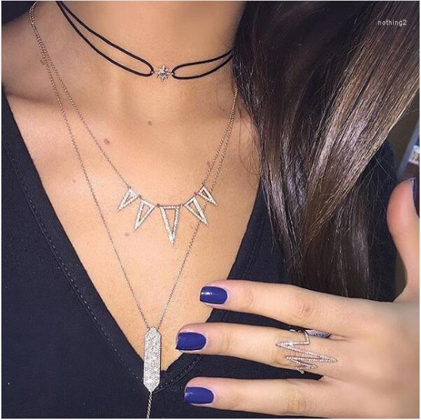 

Chains 2022 Sparking CZ Charm Link Chain Thin Triangle Necklace Gold Silver Color Women Chocker Necklaces Jewelry For Wedding Party