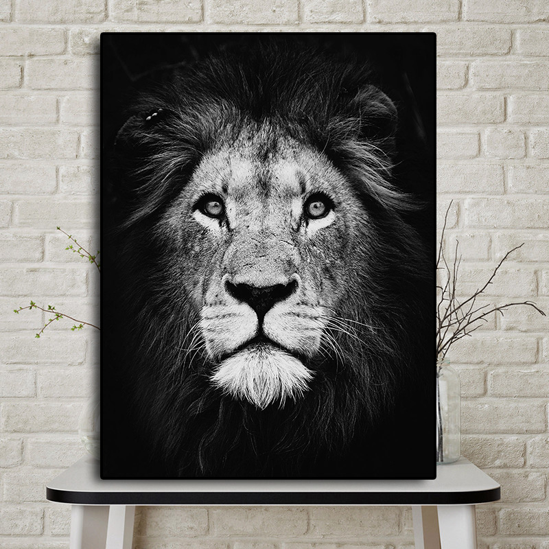 

Canvas Painting Black and White Wild Africa Lion Landscape Animal Posters and Print Cuadros Wall Art Picture for Living Room