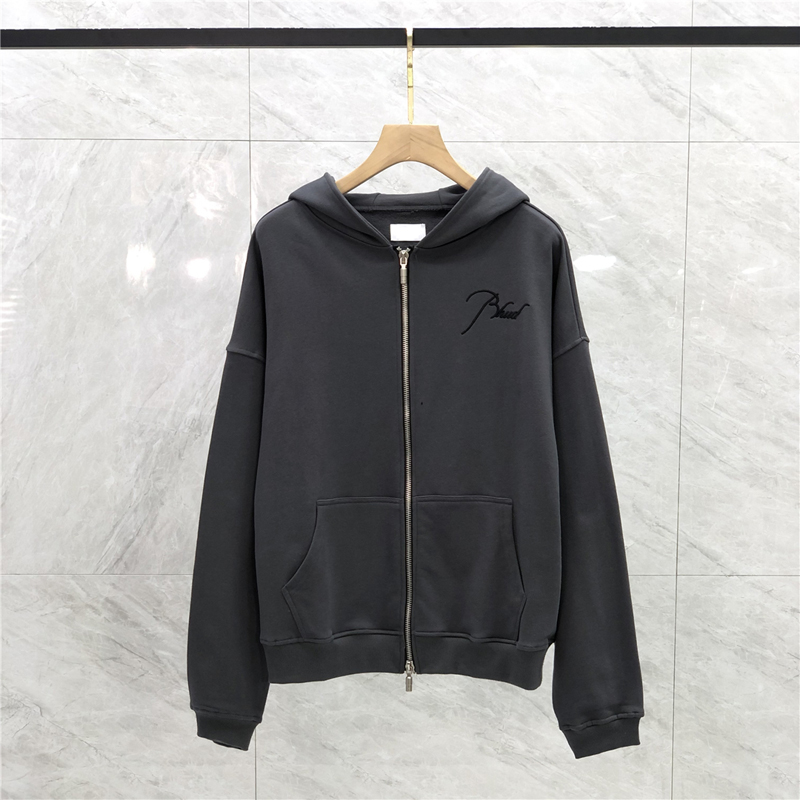 

22fw Autumn Winter Embroidered Letter Logo Hoodies High Quality Men Women Terry Zipper Jacket, Washed gray