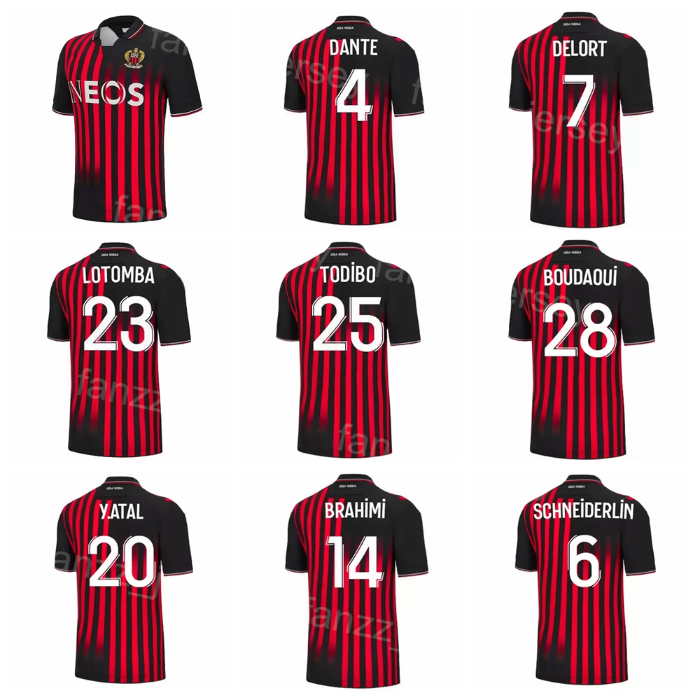 

2022-23 OGC Nice Soccer 7 Andy Delort Jerseys Club 19 Kephren Thuram 14 Bilal Brahimi 25 Jean-Clair Todibo 26 Melvin Bard 11 Amine Gouiri Football Shirt Kits Black Team