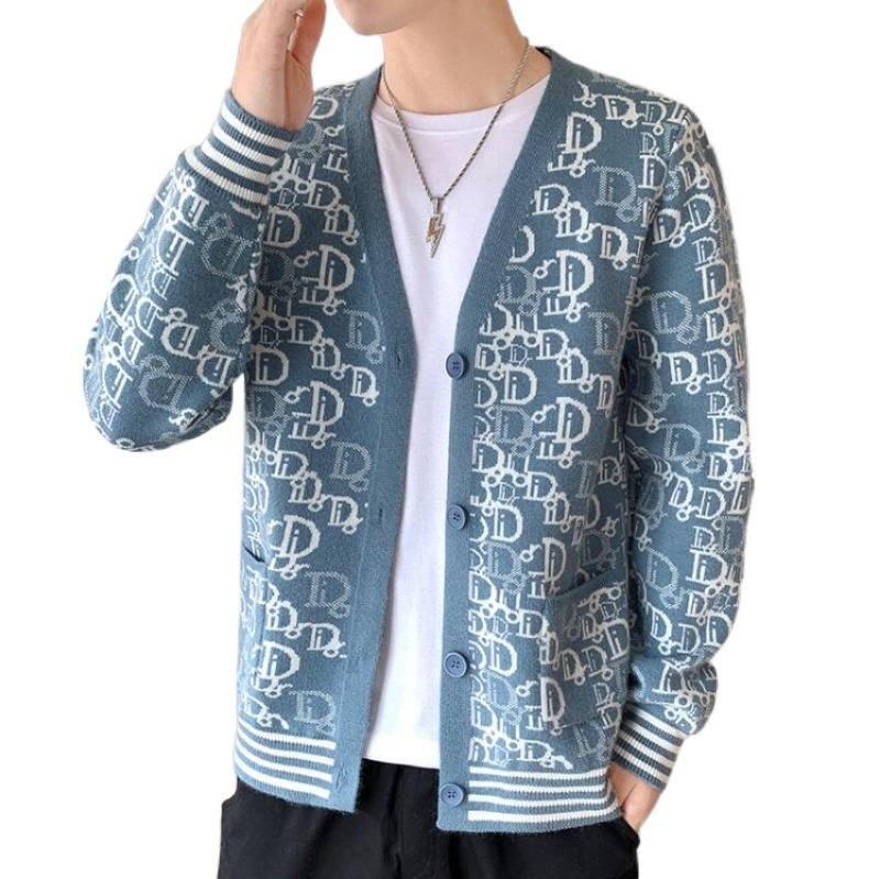 Men's Sweaters autumn winter letters outer coat European station fashion brand foreign wool sweater knitted cardigan men