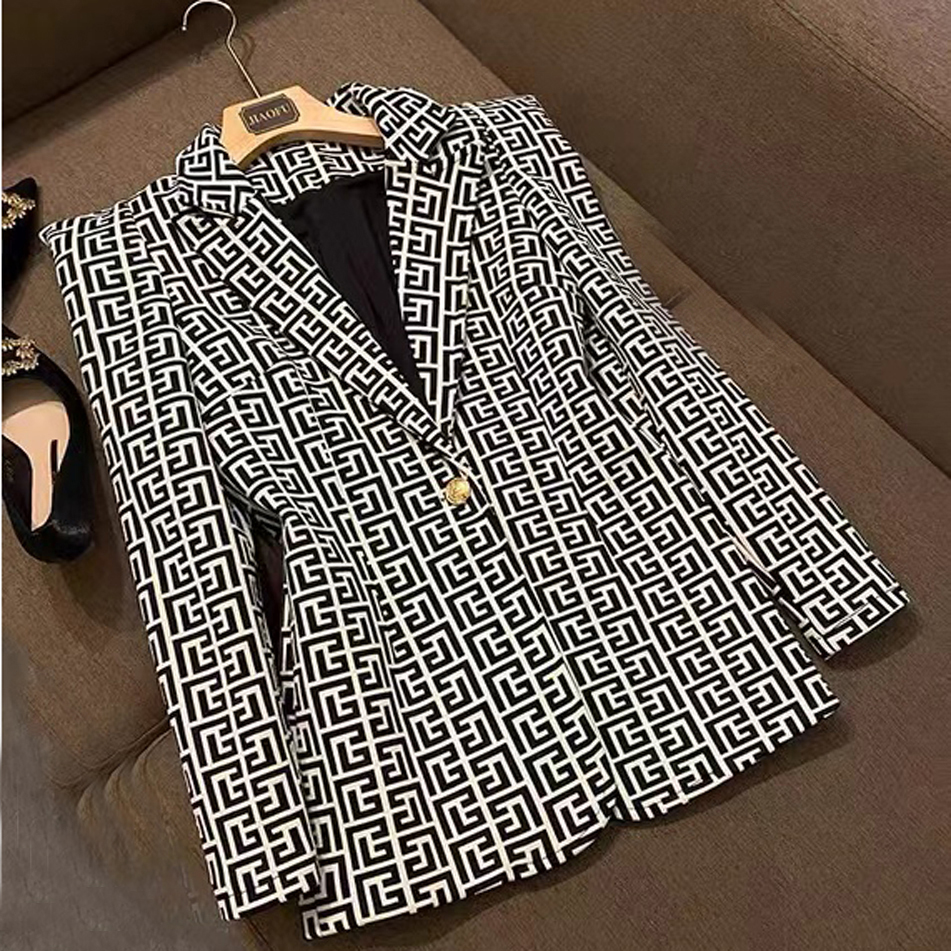 

B131 Womens Suits Blazers Tide Brand High-Quality Retro Fashion designer Gray Series Suit Jacket Lion Double-Breasted Slim Plus Size Women' Clothing, Black
