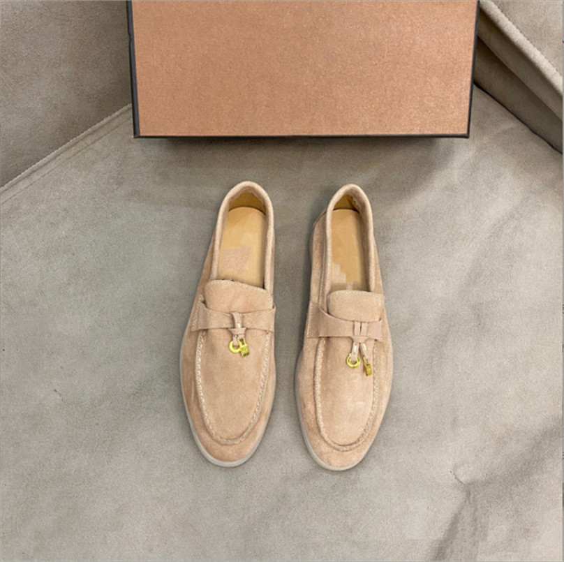 

Dress Shoes Casual Shoe Nice Velvety Leather British Style Versatile Mens Women Lock Designer Loro Walk Loafers 35-45 KQR2 CWLV, Beige