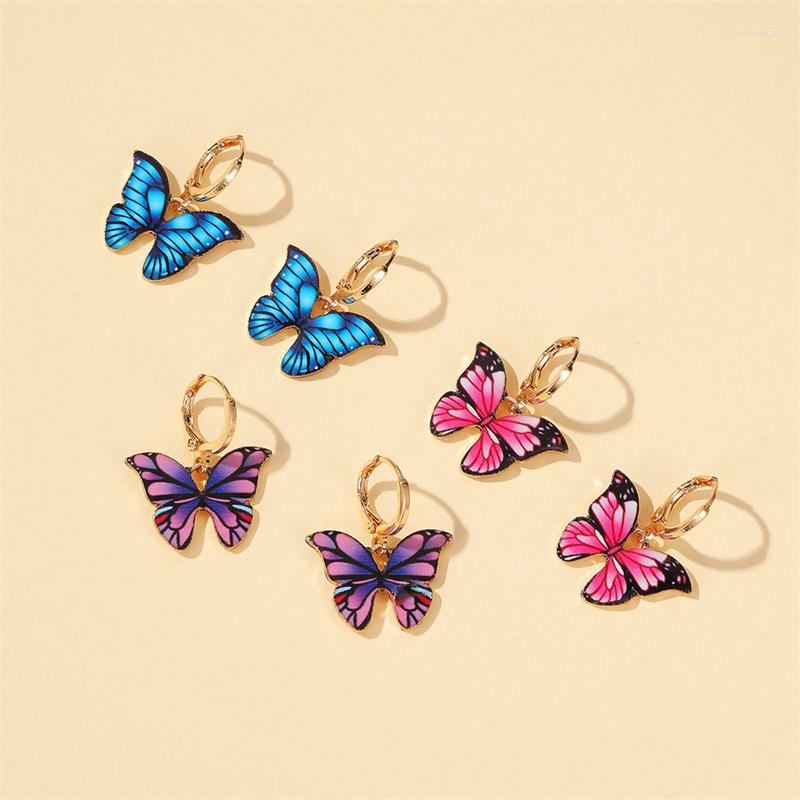 

Hoop Earrings Colorful Butterfly Pendant Huggie Alloy Animal Round CircleHoop For Women Ear Rings Buckle Jewelry Gift