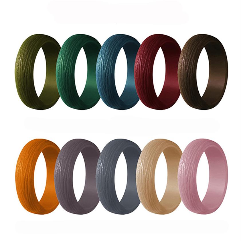 

10pack tree bark grain silicone rings rubber Wedding bands for Women size 4-102588