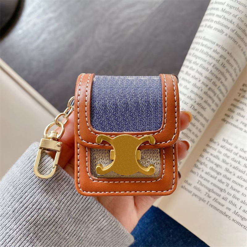 

Designer Brand AirPods Headphone Case For AirPods1 2 3 Pro Denim Blue Leather Headphone Bag