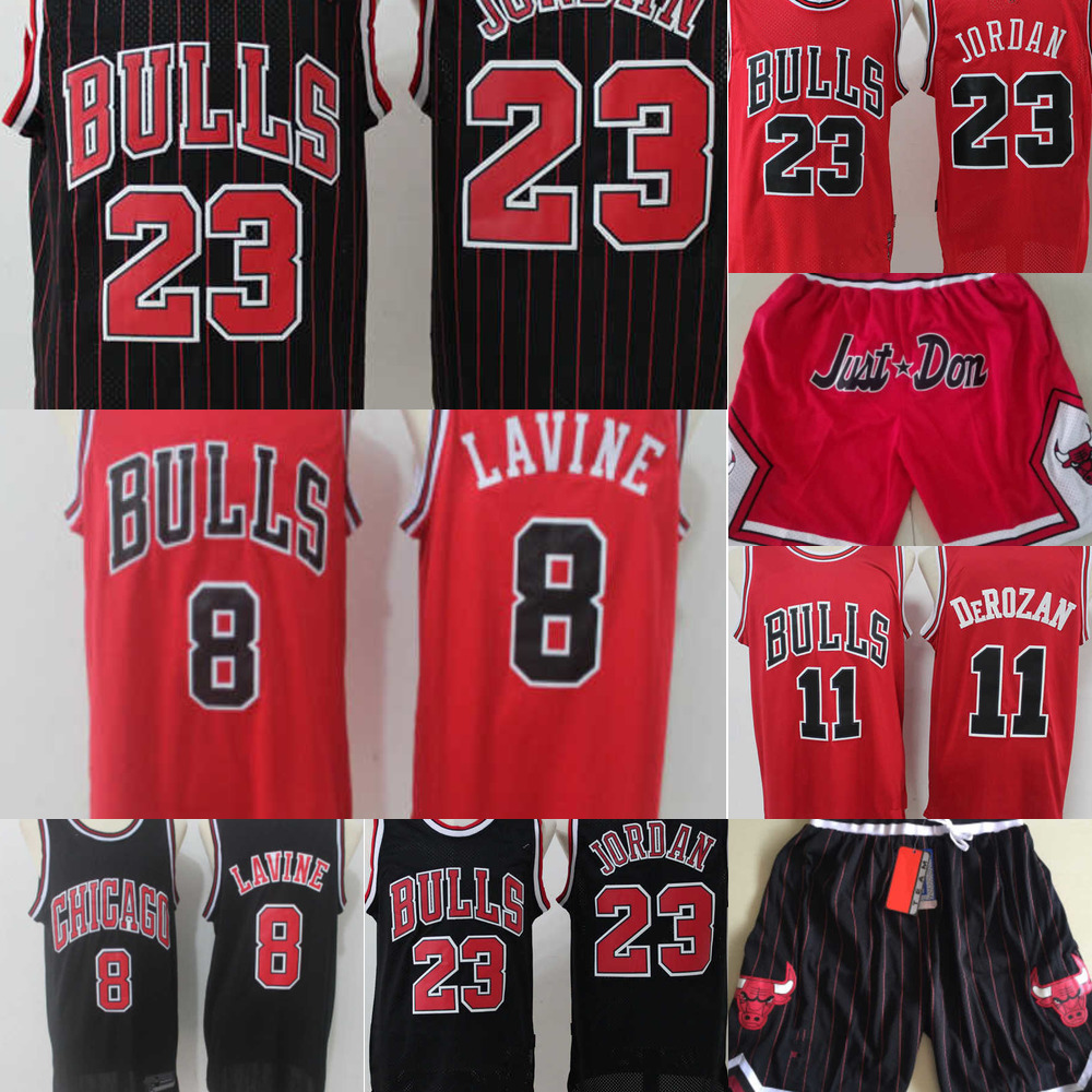 

Basketball Jerseys Men Throwback michael 23 MJ Zach 8 LaVine DeMar 11 DeRozan Shorts Black Red Chicago''Bulls''jersey, Color