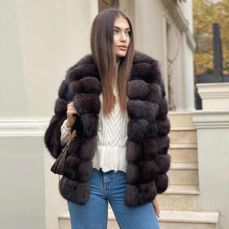 Veste en fourrure véritable pour femmes, couleur Sable, manteaux naturels de haute qualité avec col rabattu, manteaux de luxe pour femmes, hiver