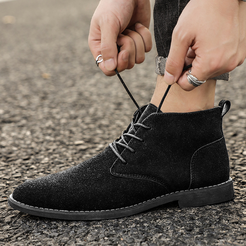 

Men Casual Pointed Toe Fashion Boots Faux Suede Fashion Simple Lace Up Flat Business Dress Shoes DH1018, Clear