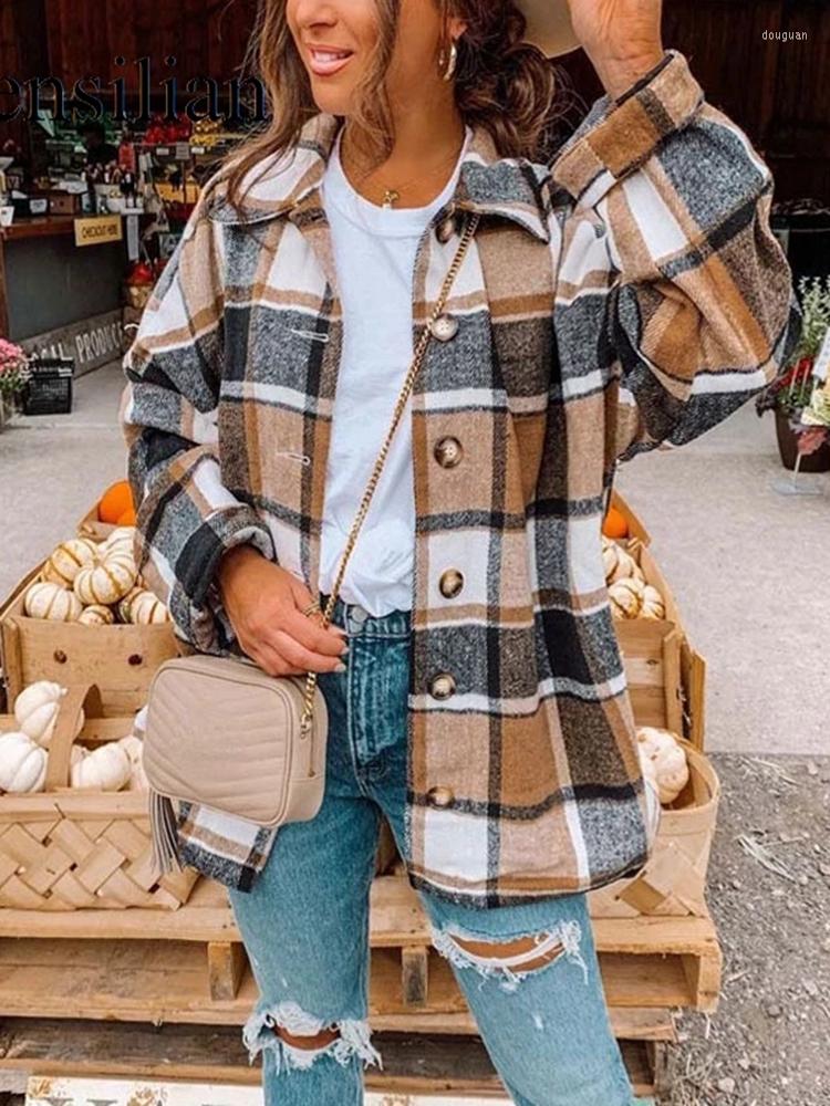 

Women' Blouses Autumn Plaid Jacket Women Overshirt Long Checkered Woman Female Sleeve Winter Shirt Jackets Coats For, Rose