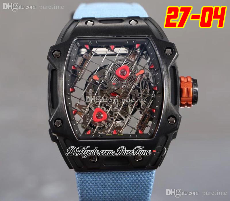 

27-04 Tourbillon Rafael Nadal A21J Automatic Mens Watch 2022 PVD Steel Case Tennis Racket Skeleton Dial Orange Crown Blue Nylon Strap 9 Style Watches Puretime I9, Original box